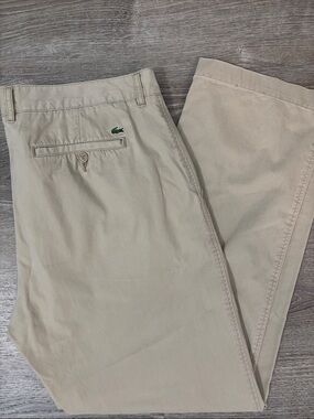 Lacoste Men's Beige Twill Chino Pants Cotton Beige Khaki Size 38